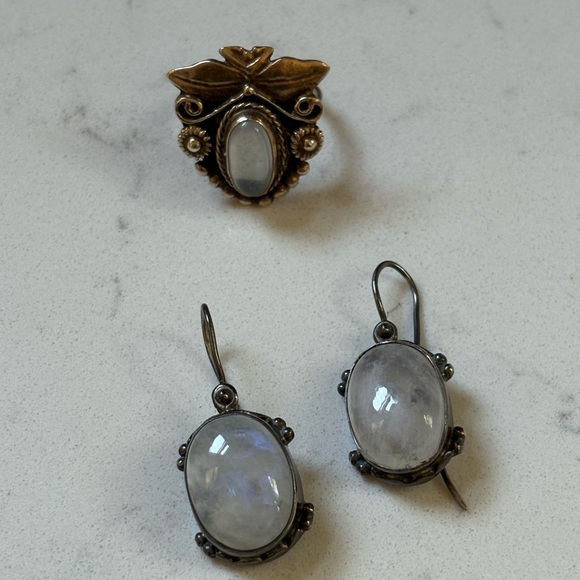 Vintage Witchy Moonstone Ring & Earrings - Picture 1 of 4